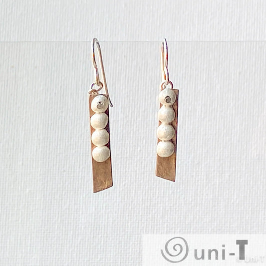 Silver Balls on Bronze Strips Earrings, 99% Pure Precious Metal Clay Earrings Amy Vulfovich