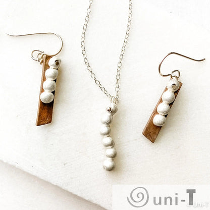 Silver Balls on Bronze Strips Earrings, 99% Pure Precious Metal Clay Earrings Amy Vulfovich