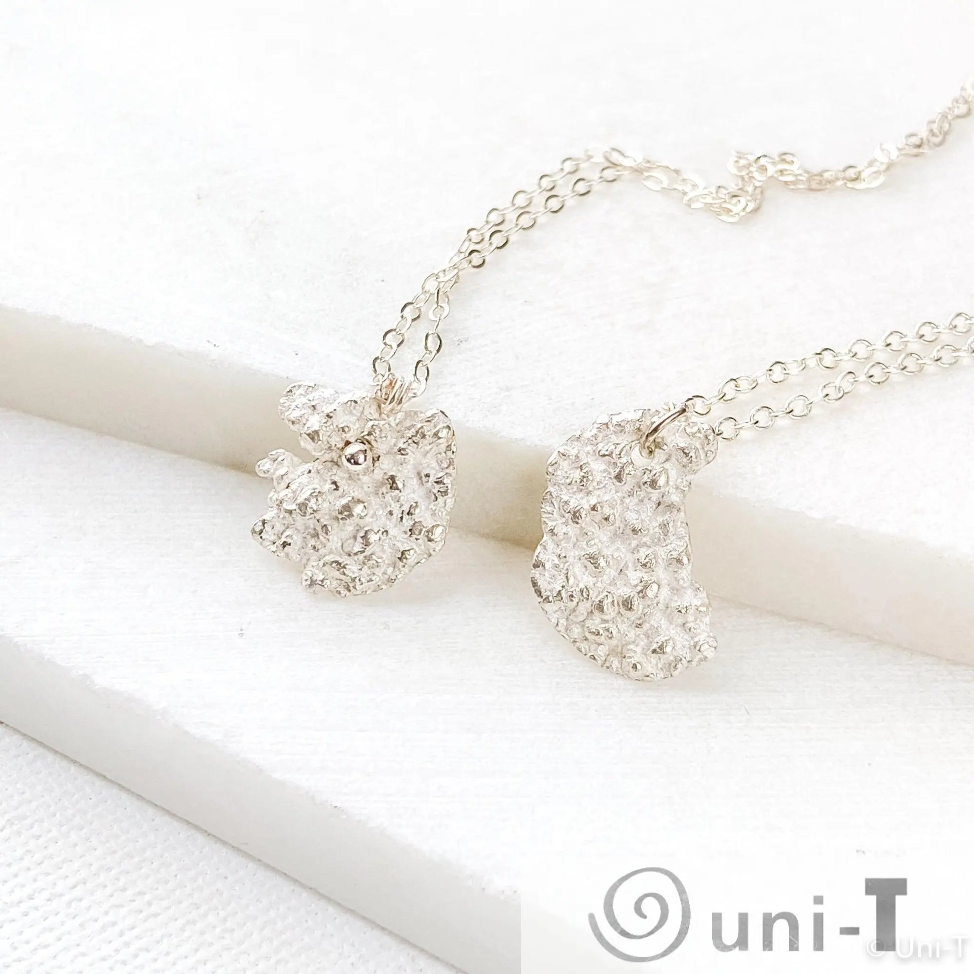 Silver Lava Impression Necklace, Precious Metal Clay 99% Silver with Sterling Silver Chain Amy Vulfovich