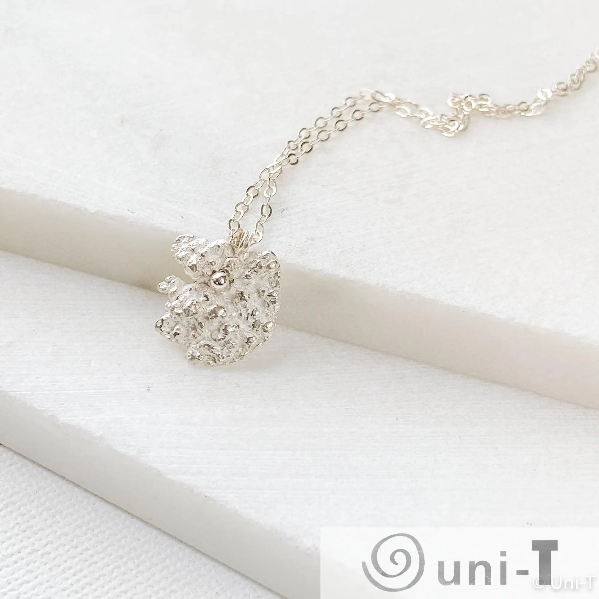 Silver Lava Impression Necklace, Precious Metal Clay 99% Silver with Sterling Silver Chain Amy Vulfovich