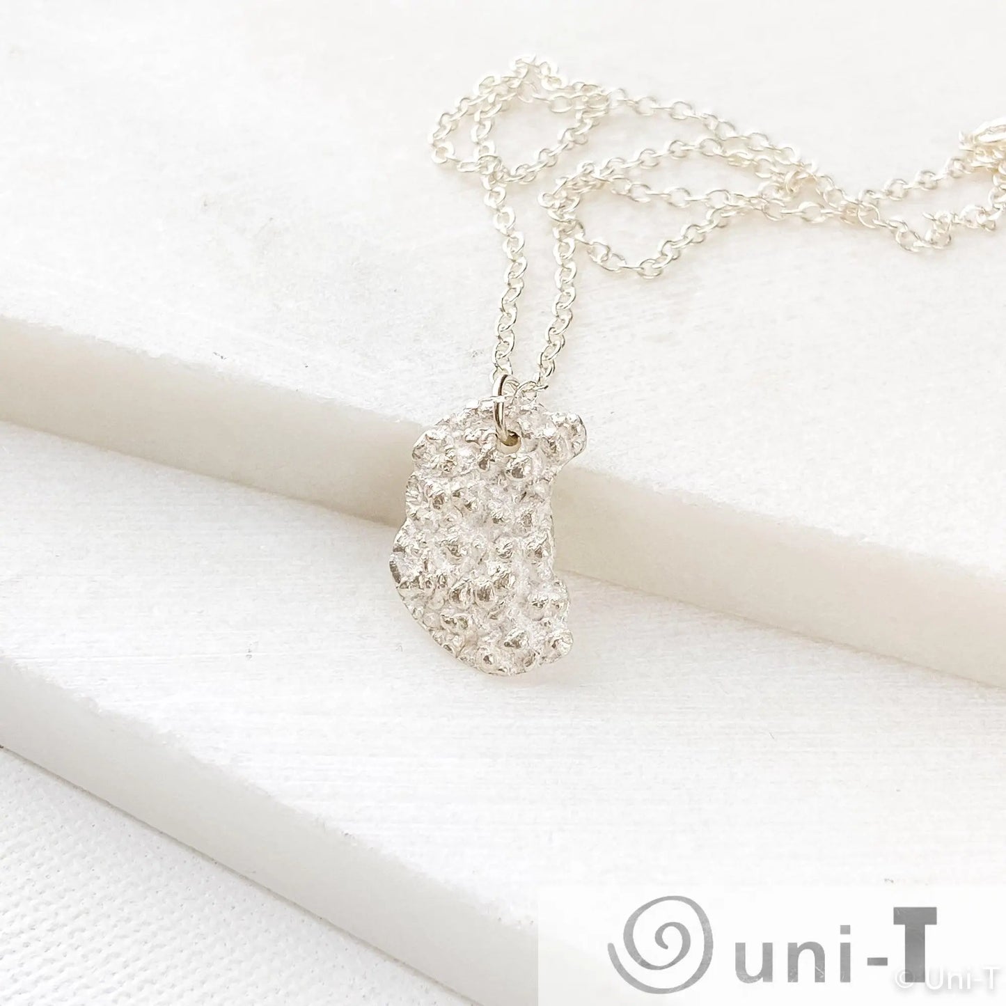 Silver Lava Impression Necklace, Precious Metal Clay 99% Silver with Sterling Silver Chain Amy Vulfovich