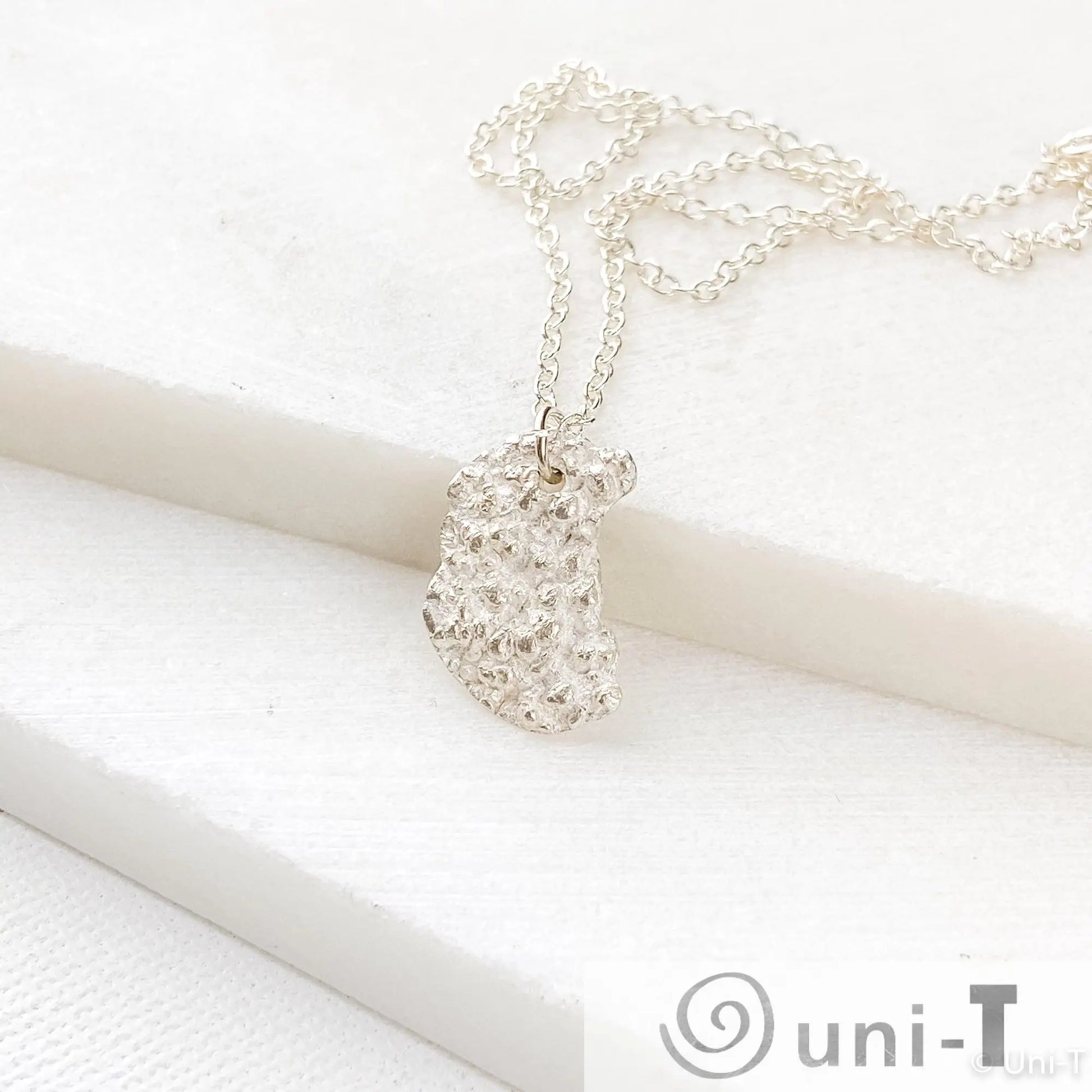 Silver Lava Impression Necklace, Precious Metal Clay 99% Silver with Sterling Silver Chain Amy Vulfovich