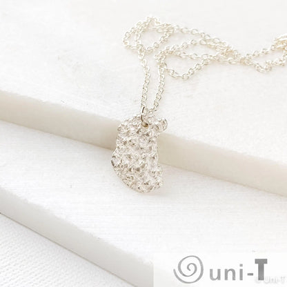 Silver Lava Impression Necklace, Precious Metal Clay 99% Silver with Sterling Silver Chain Amy Vulfovich