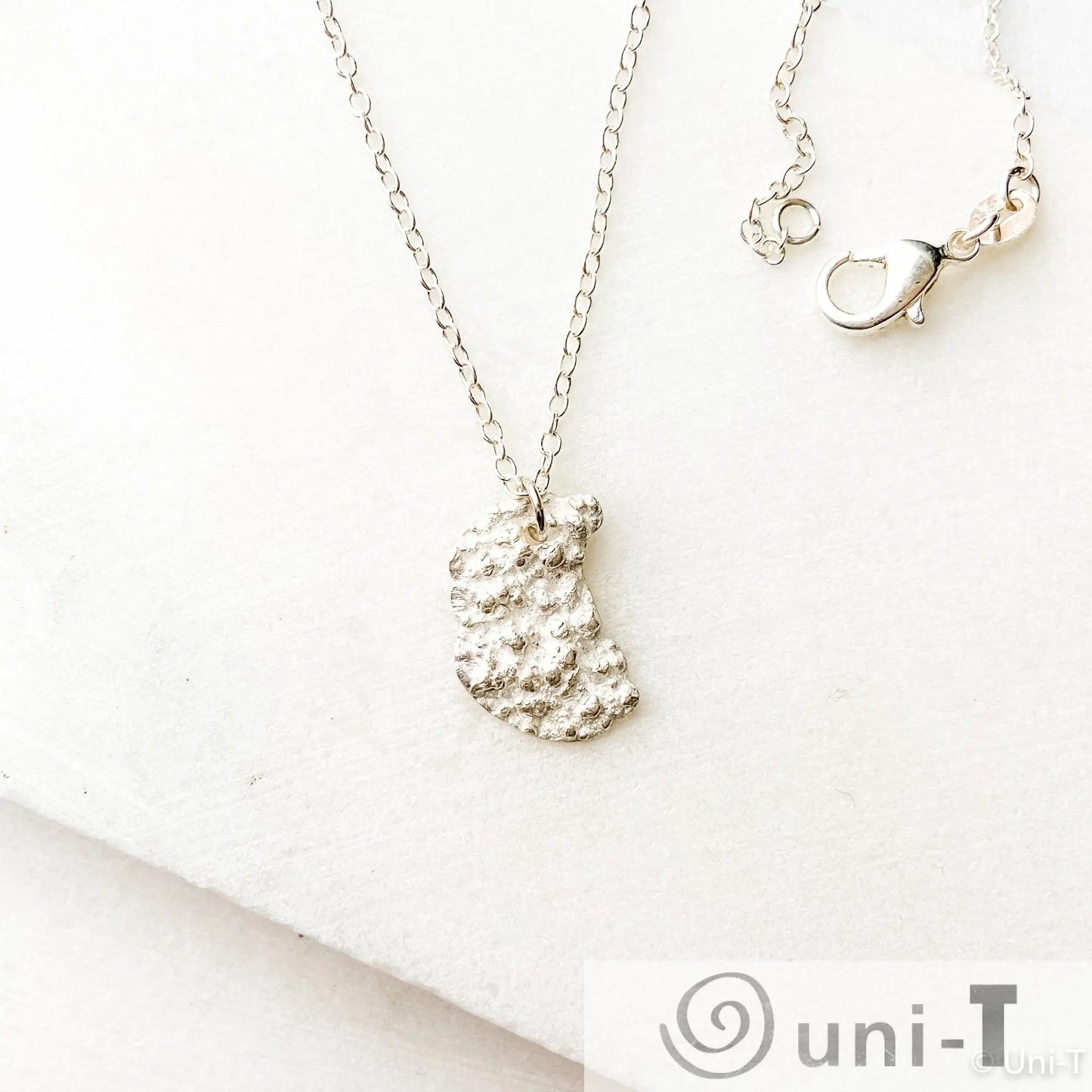 Silver Lava Impression Necklace, Precious Metal Clay 99% Silver with Sterling Silver Chain Amy Vulfovich