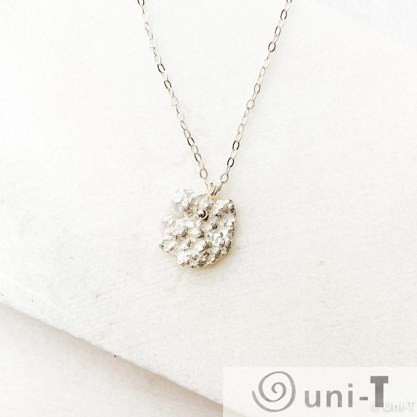 Silver Lava Impression Necklace, Precious Metal Clay 99% Silver with Sterling Silver Chain Amy Vulfovich