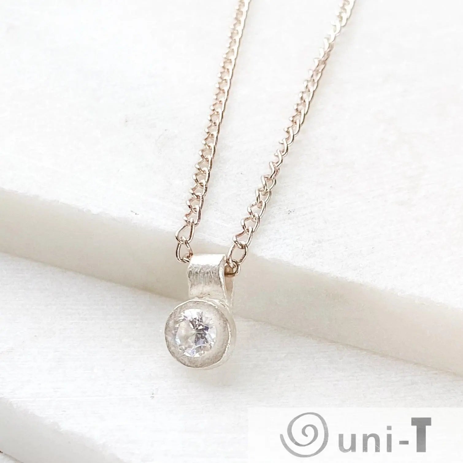 Silver Pendant with Cubic Zirconia Necklace, Precious Metal Clay 99% Silver with Sterling Silver Chain Amy Vulfovich