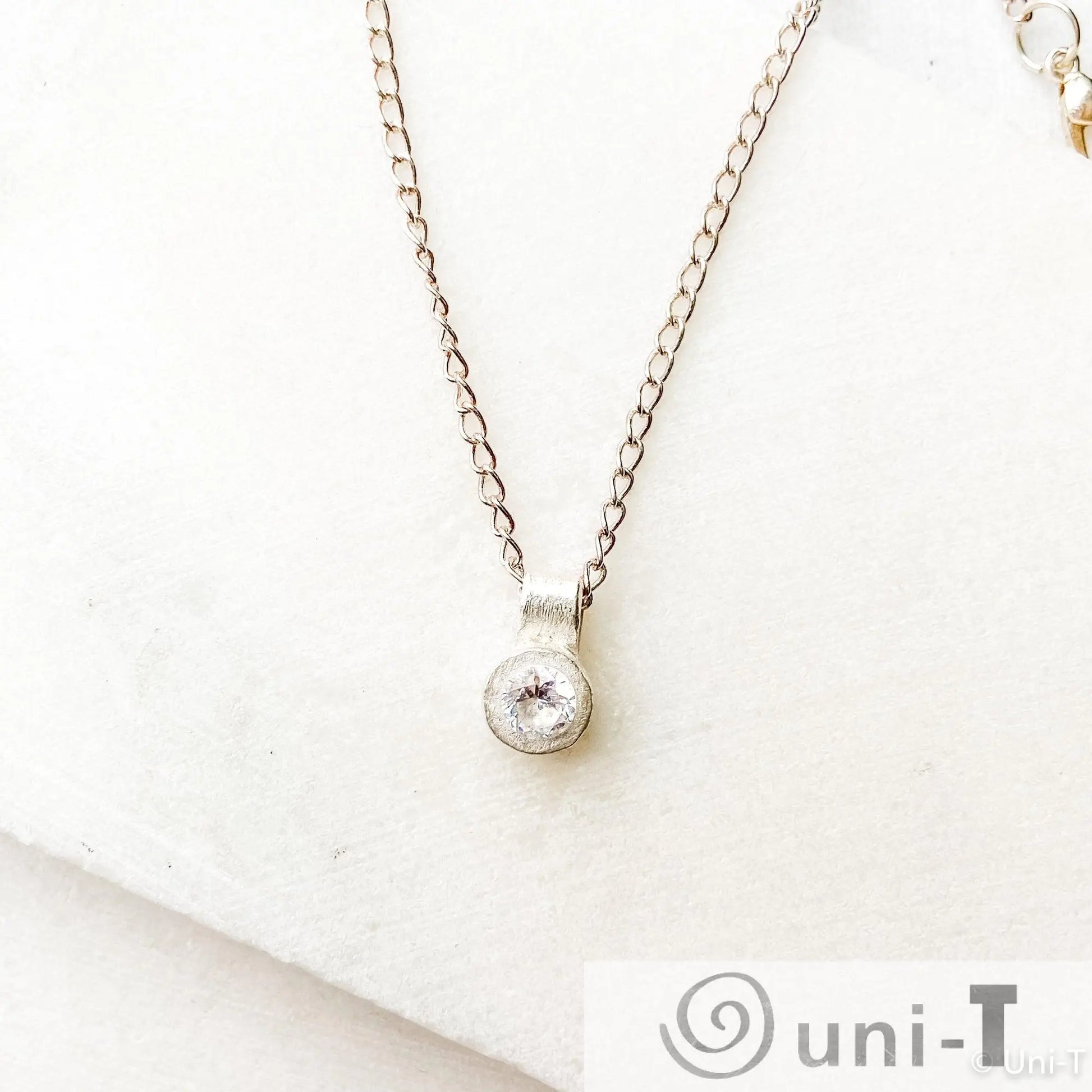 Silver Pendant with Cubic Zirconia Necklace, Precious Metal Clay 99% Silver with Sterling Silver Chain Amy Vulfovich