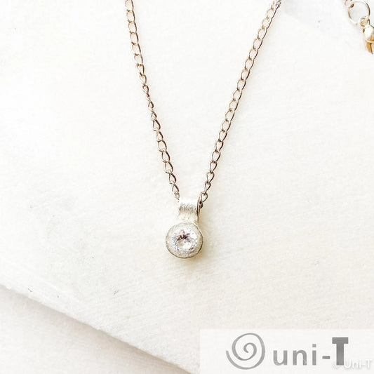 Silver Pendant with Cubic Zirconia Necklace, Precious Metal Clay 99% Silver with Sterling Silver Chain Amy Vulfovich