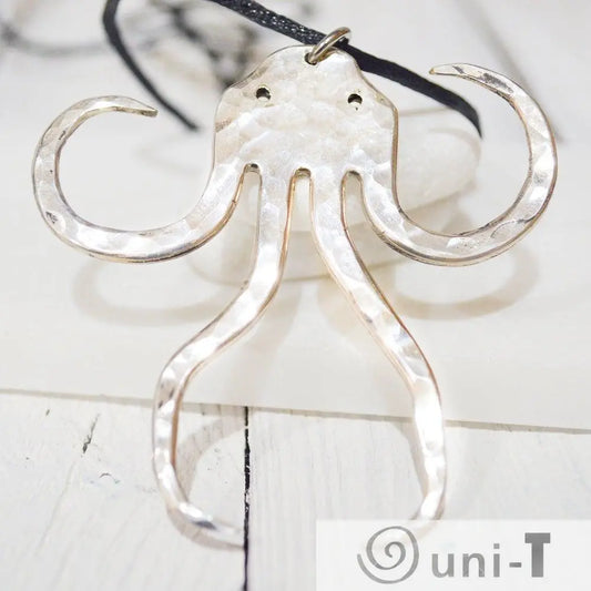 Silver Plated Octopus Vintage Fork Necklace  with 31" Black Cord Ed F Lane