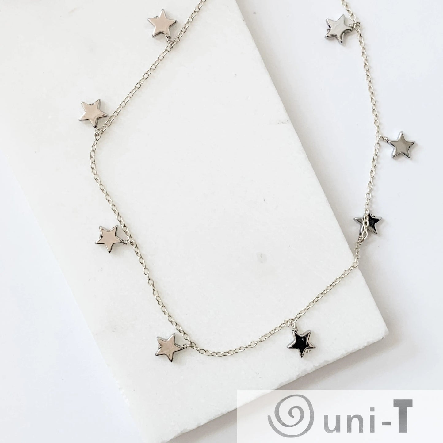 Silver Star Necklace - Silver Plated on Hematite Stars with Sterling Silver Chain Nicole Goulet