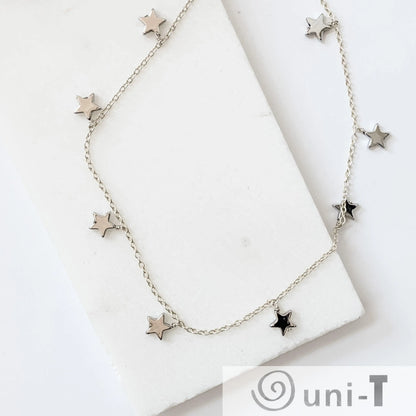 Silver Star Necklace - Silver Plated on Hematite Stars with Sterling Silver Chain Nicole Goulet