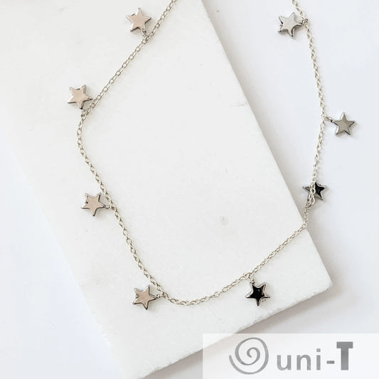 Silver Star Necklace - Silver Plated on Hematite Stars with Sterling Silver Chain Nicole Goulet