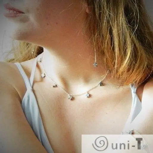 Silver Star Necklace - Silver Plated on Hematite Stars with Sterling Silver Chain Nicole Goulet
