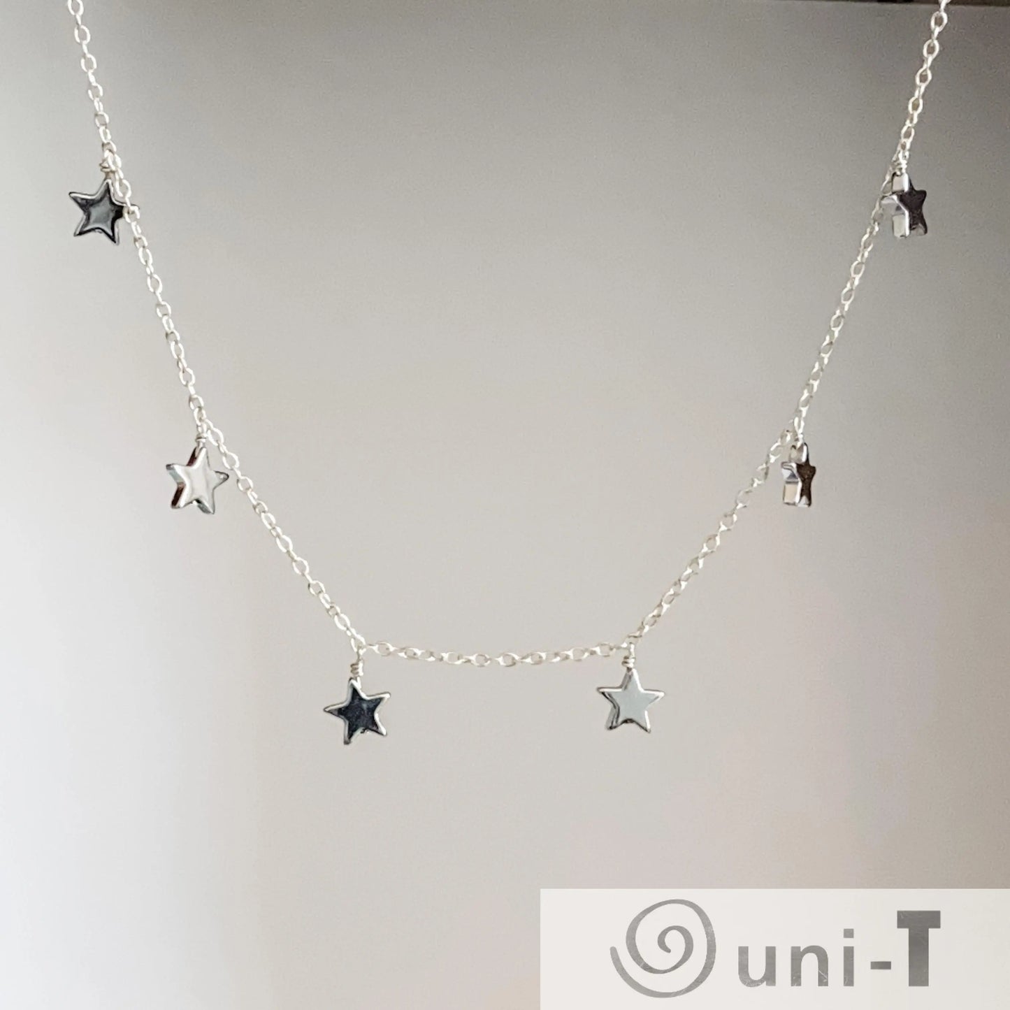 Silver Star Necklace - Silver Plated on Hematite Stars with Sterling Silver Chain Nicole Goulet