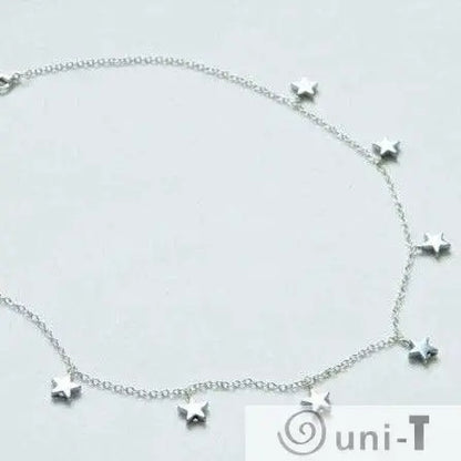 Silver Star Necklace - Silver Plated on Hematite Stars with Sterling Silver Chain Nicole Goulet