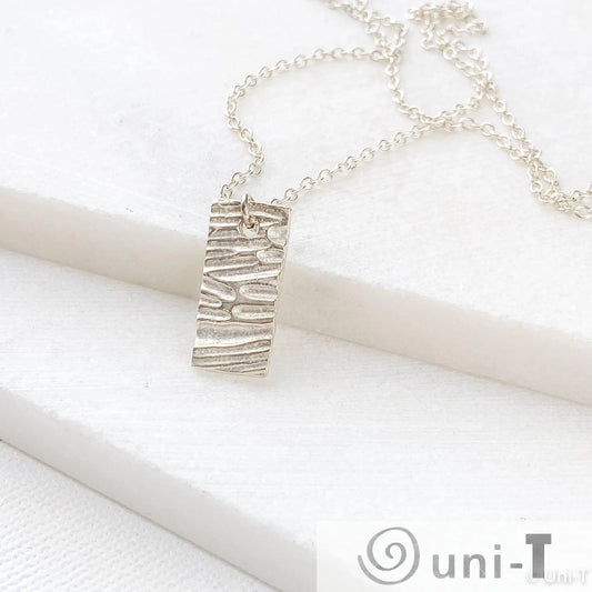 Silver Textured Rectangle Necklace, Precious Metal 99% Silver Clay with Sterling Silver Chain Amy Vulfovich