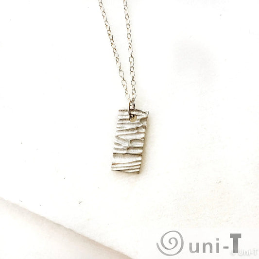 Silver Textured Rectangle Necklace, Precious Metal 99% Silver Clay with Sterling Silver Chain Amy Vulfovich