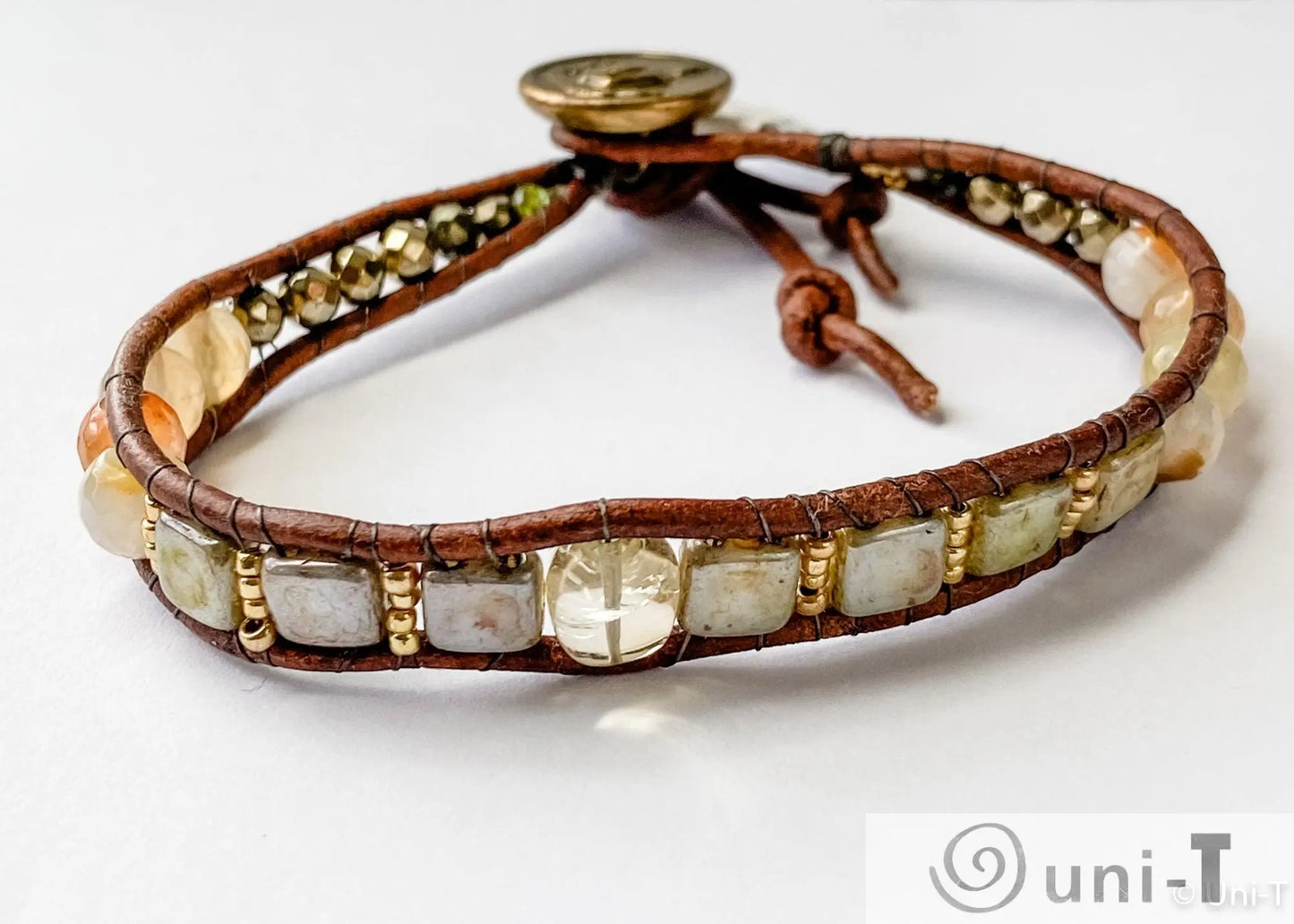 Single Woven Bracelet with Citrine, Jasper and Hematite Beads Janine Gerade