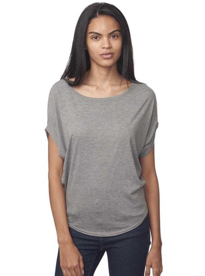 Front view of plain grey women's bamboo and organic cotton slouchy t-shirt, soft eco-friendly top from Uni-T's sustainable clothing line.