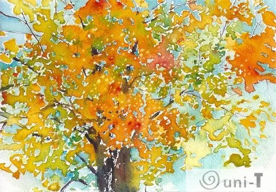 Small format No.22 - New England Fall - limited edition of 50 fine art giclee prints from original watercolor Sumiyo Toribe