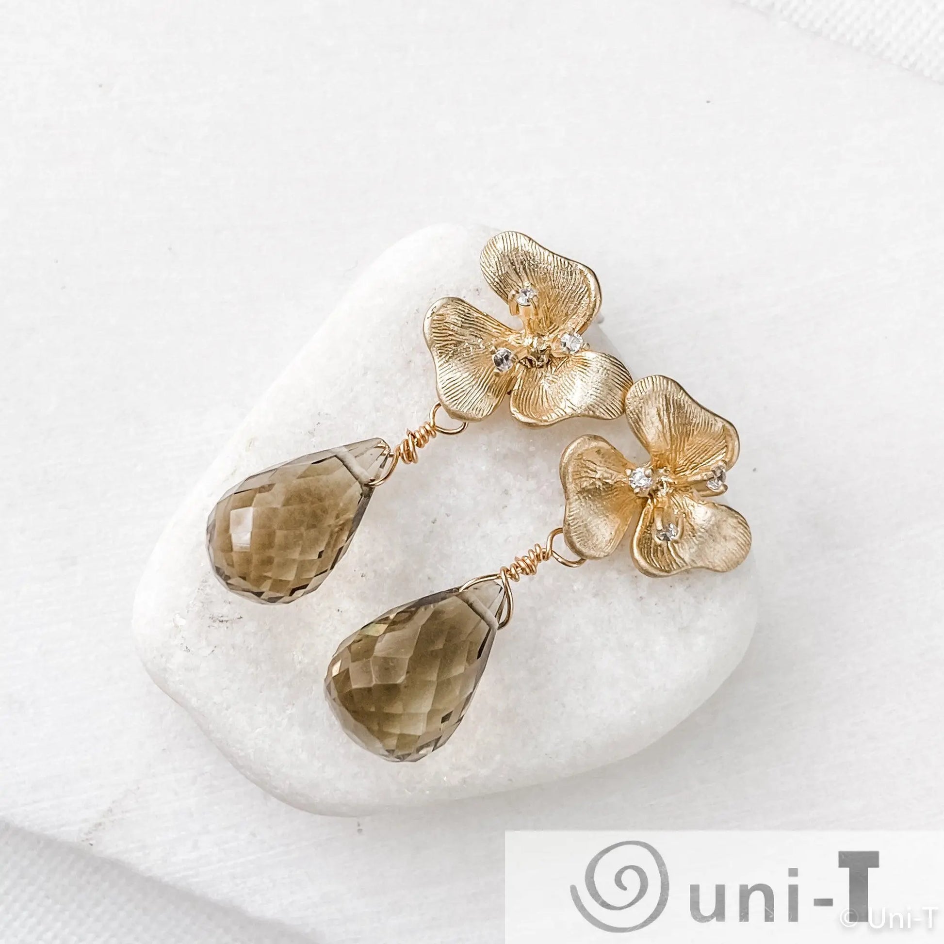 Smokey Quarts, Cubic Zirconia Flower Earrings Lisa Trachtman