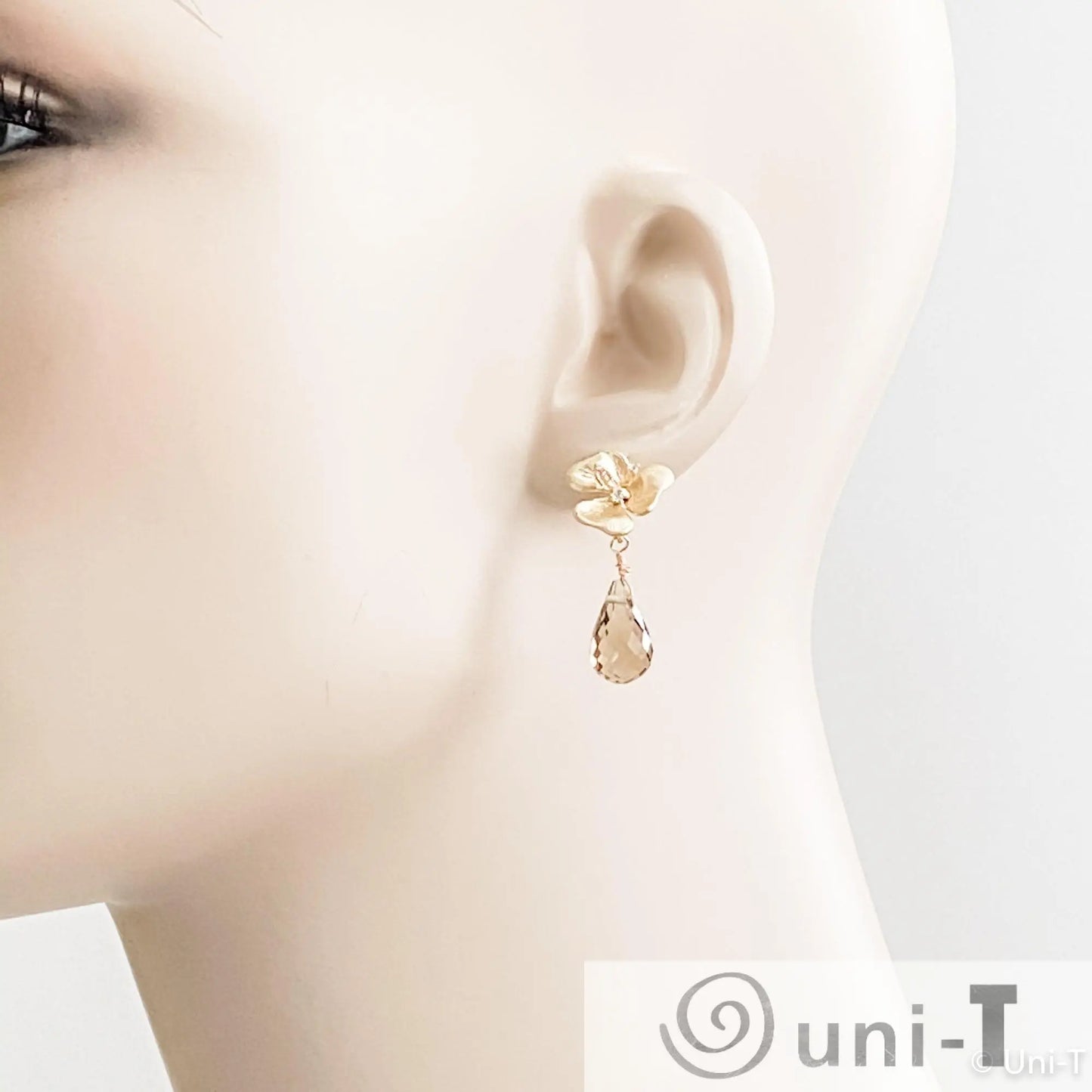 Smokey Quarts, Cubic Zirconia Flower Earrings Lisa Trachtman