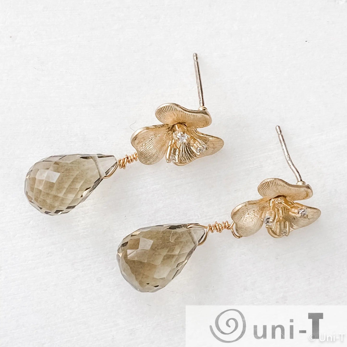 Smokey Quarts, Cubic Zirconia Flower Earrings Lisa Trachtman