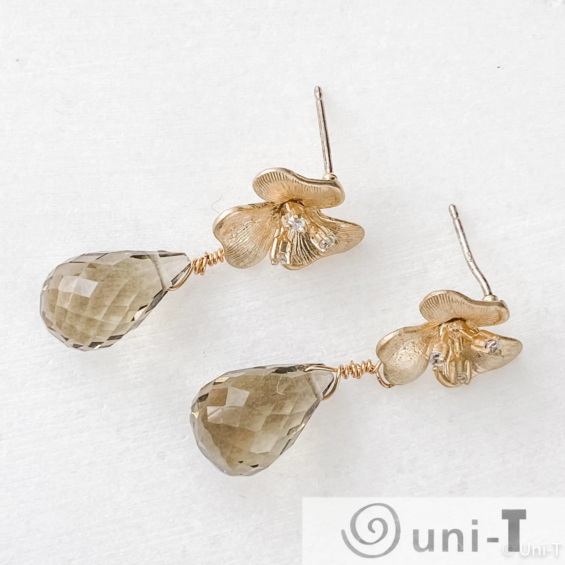 Smokey Quarts, Cubic Zirconia Flower Earrings Lisa Trachtman