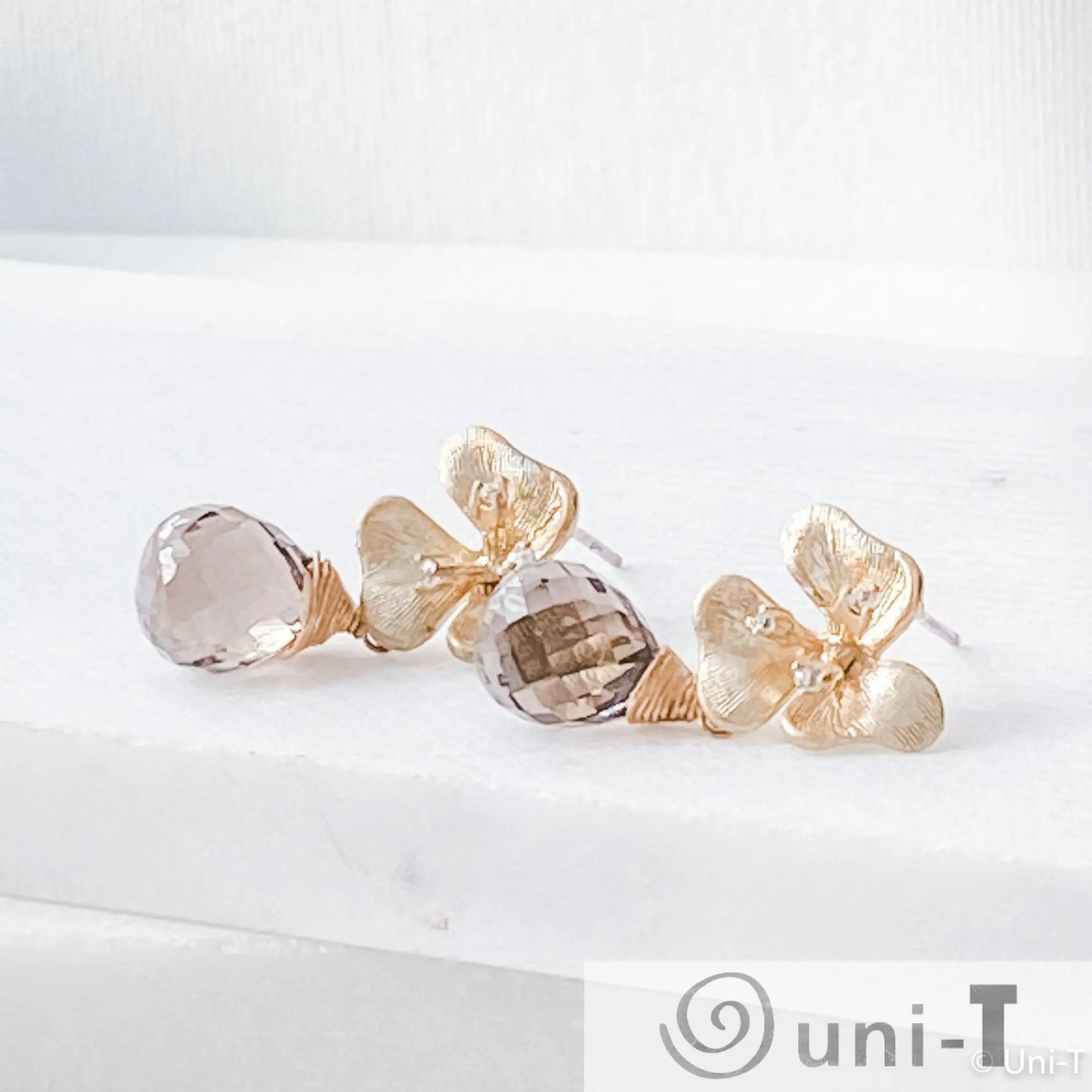 Smokey Quarts, Cubic Zirconia Flower Earrings Lisa Trachtman