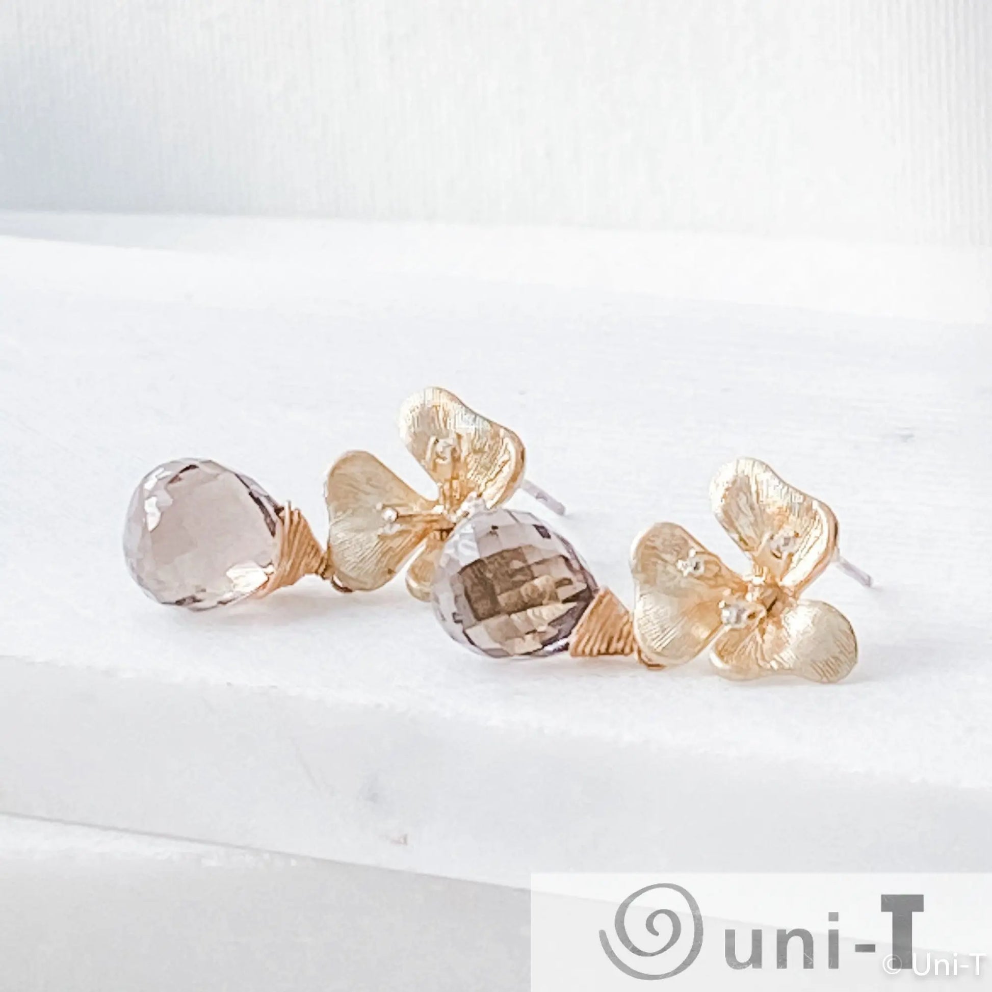 Smokey Quarts, Cubic Zirconia Flower Earrings Lisa Trachtman