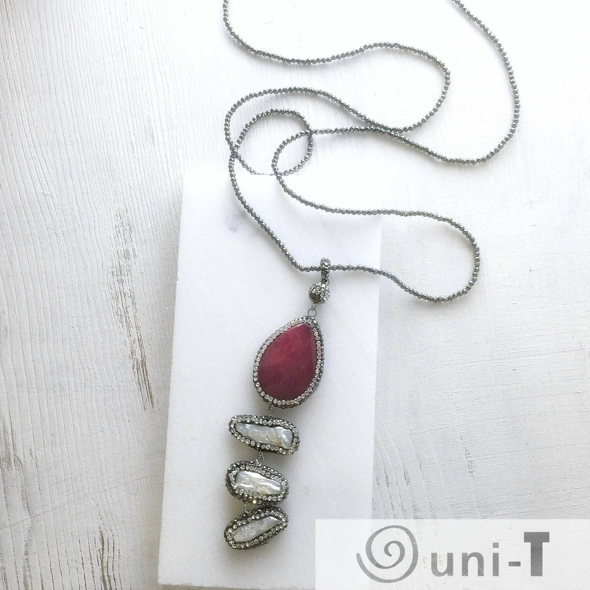 Spinel Necklace with Pearl & Agate Pave Crystals Lisa Trachtman