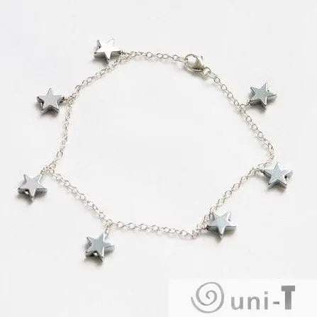 Star Bracelet - Silver Plated on Hematite Stars with Sterling Silver Chain Nicole Goulet