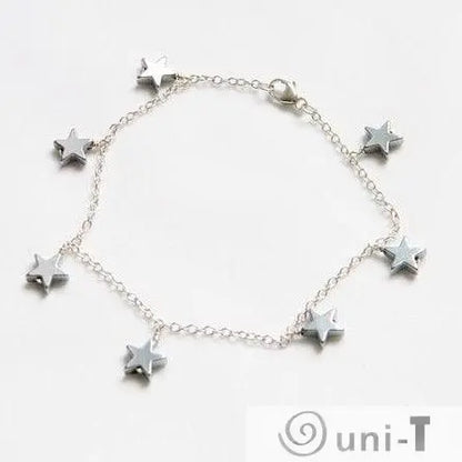Star Bracelet - Silver Plated on Hematite Stars with Sterling Silver Chain Nicole Goulet
