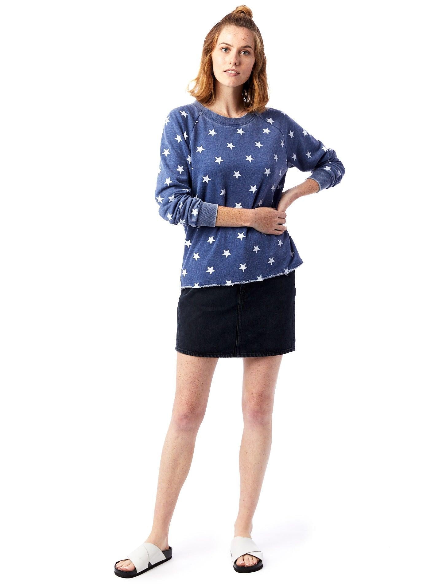 Star Printed Burnout French Terry Pullover Sweatshirt Uni-T