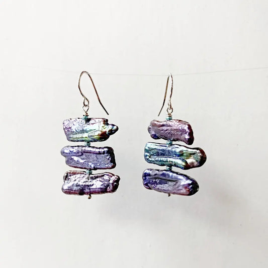 Stick Peacock Pearl & Sterling Silver Earrings Regina McGearty