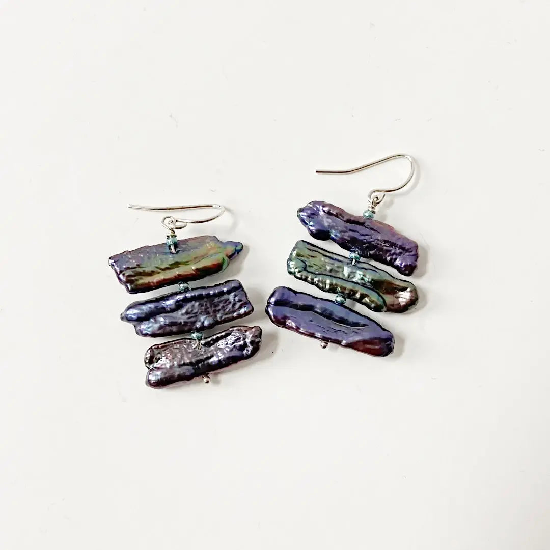 Stick Peacock Pearl & Sterling Silver Earrings Regina McGearty