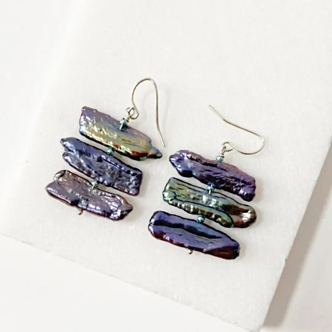 Stick Peacock Pearl & Sterling Silver Earrings Regina McGearty