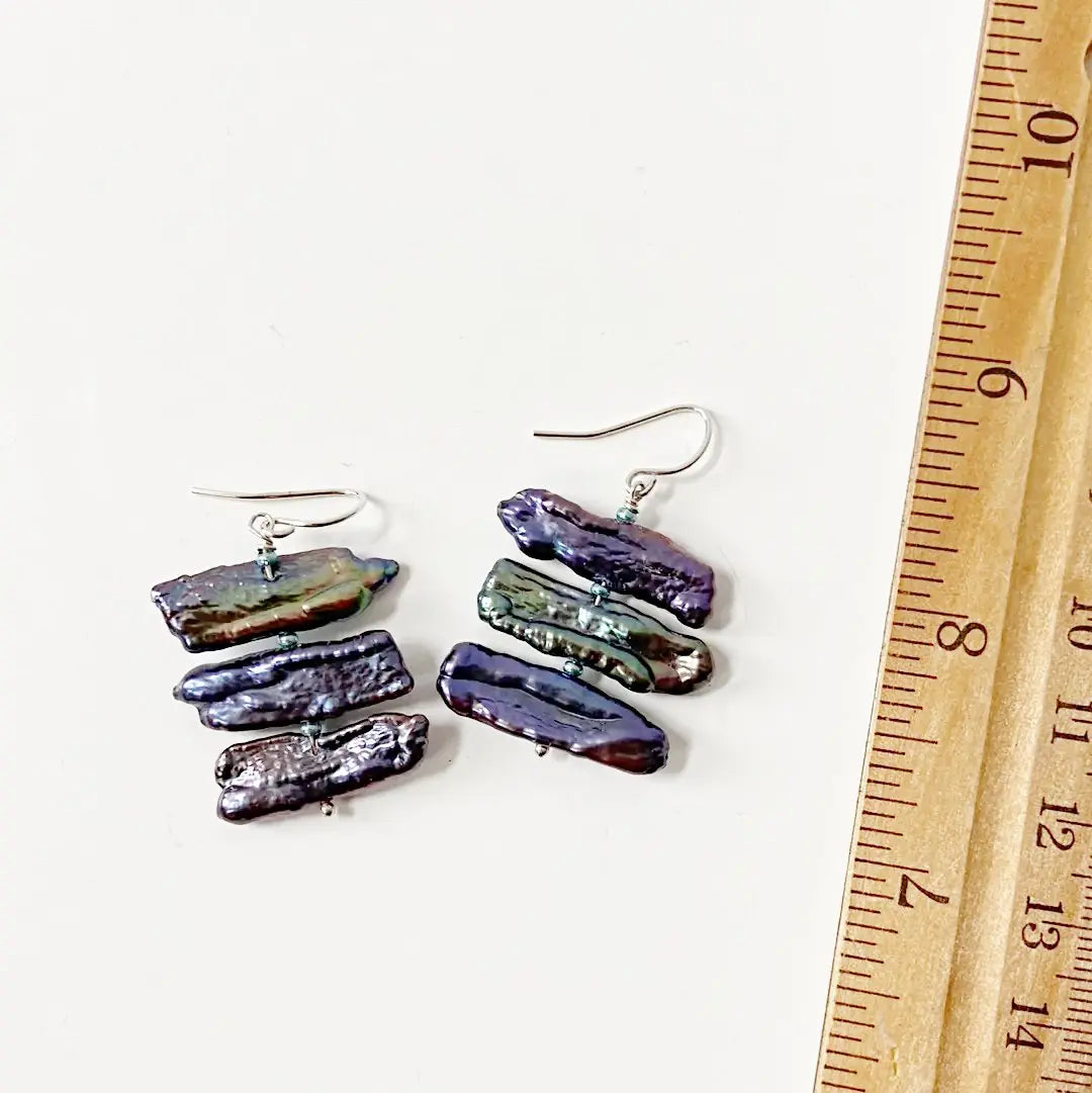 Stick Peacock Pearl & Sterling Silver Earrings Regina McGearty