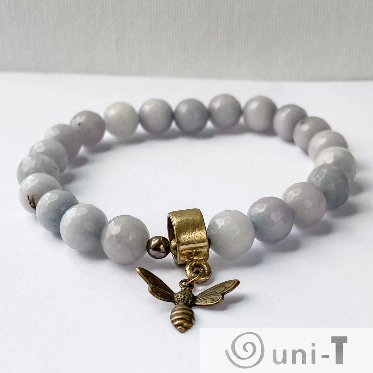 Stretchy Semi-Precious Stones Bracelet - Gray Tone Janine Gerade