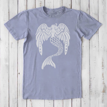Slate-colored men's mermaid T-shirt in bamboo and organic cotton with a white fantasy sea creature design, soft and sustainable.