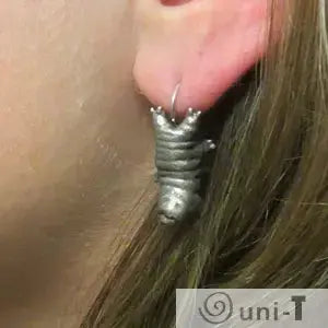 Tardigrade Earrings - Unique Design | Hypoallergenic, Lightweight. Earring worn on ear showing the lightweight and secure fit of the tardigrade design.