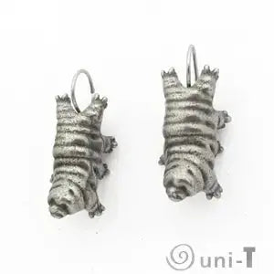 Tardigrade Earrings - Unique Design | Hypoallergenic, Lightweight. Front view of two tardigrade earrings showing symmetrical design and metallic finish.