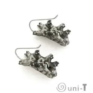 Tardigrade Earrings - Unique Design | Hypoallergenic, Lightweight. Bottom view of tardigrade earrings highlighting detailed legs and underside craftsmanship.
