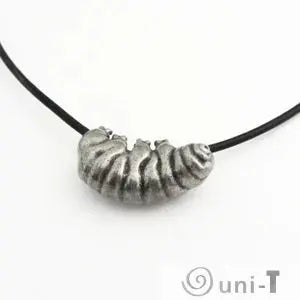 Tardigrade Necklace featuring a metallic water bear charm on a black cord. Unique design in tardigrade jewelry for science lovers.