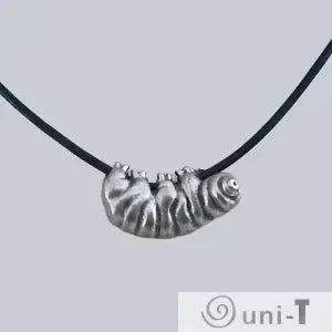 Close-up of Tardigrade Necklace with detailed silver water bear charm. A standout piece in unique tardigrade jewelry collection.