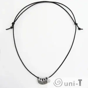 Full view of Tardigrade Necklace with adjustable black cord and silver water bear charm. Ideal for fans of unique science jewelry.