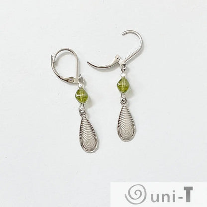 Teardrop Pewter Charm and Green Beads Earrings Kathy James