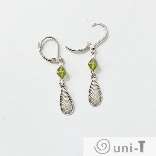 Teardrop Pewter Charm and Green Beads Earrings Kathy James