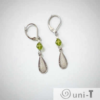 Teardrop Pewter Charm and Green Beads Earrings Kathy James