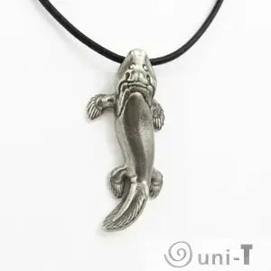 Tiktaalik Necklace - Celebrate Evolution | Unique Design with a front-facing silver Tiktaalik fish pendant on adjustable black cord.